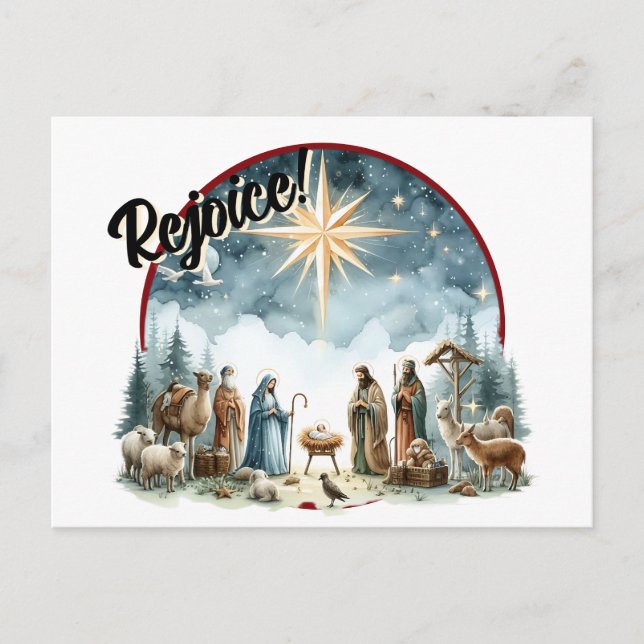Rejoice! For Unto Us a Child Is Born Holiday Postcard (Front)