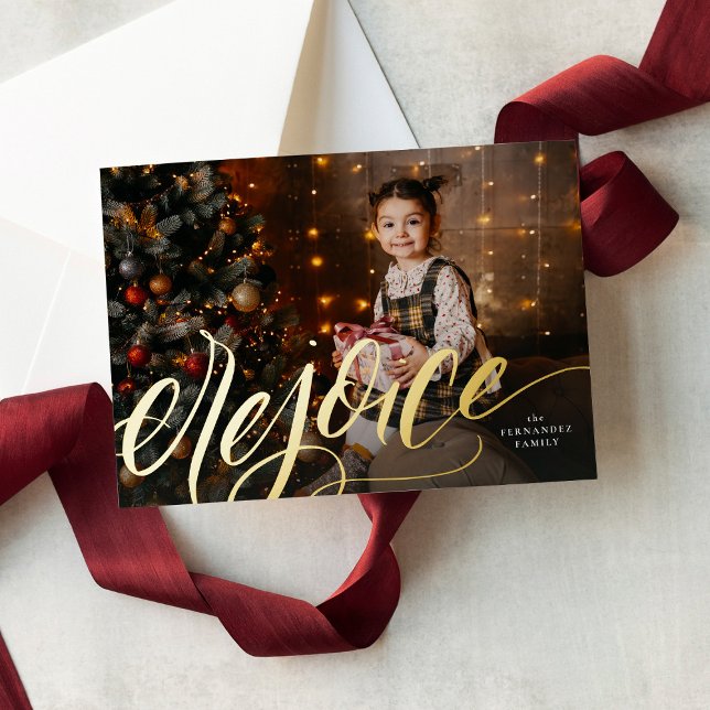 Rejoice handlettered script religious Christmas Foil Holiday Card (Creator Uploaded)