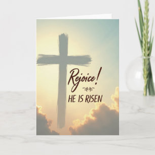 Rejoice He Is Risen Sky Cross Card