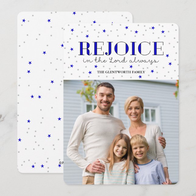 Rejoice Holiday Christmas Photo Flat Card in Ink (Front/Back)