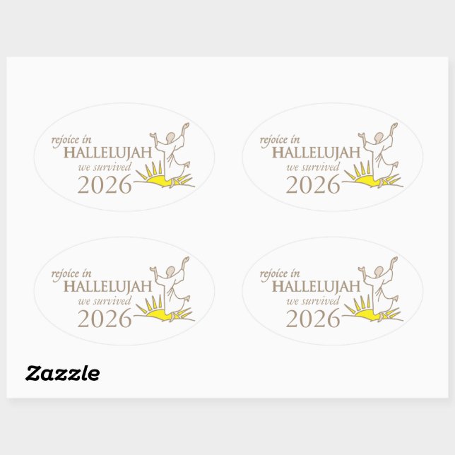 Rejoice in hallelujah we survived 2026 oval sticker (Sheet)