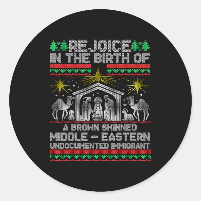 Rejoice In The Birth Of A Brown Skinned Middle Eas Classic Round Sticker (Front)