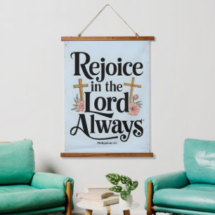 Rejoice in the Lord Always Vintage Christian Wall Hanging Tapestry