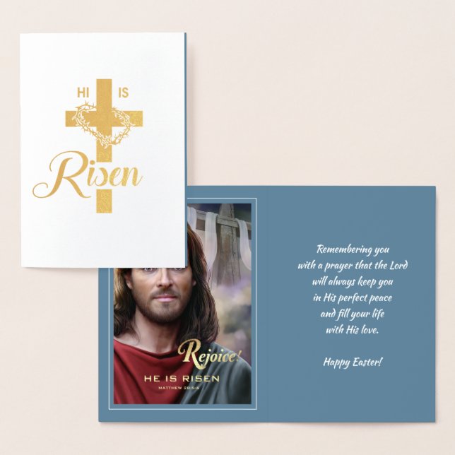 Rejoice. Jesus is Risen. Religious Easter Foil Card (Display)