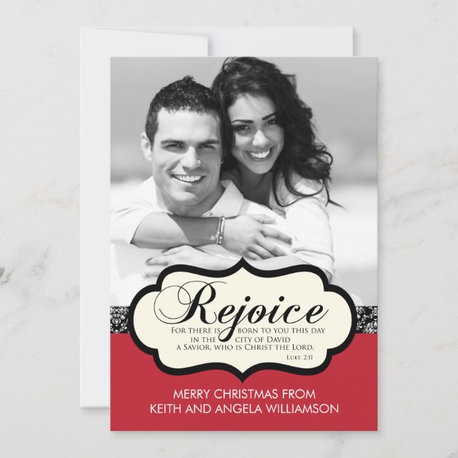 Rejoice Luke 2:11 Religious Christmas Card (Front)