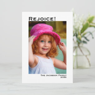 Rejoice! Minimalist White Photo Christmas Holiday Card