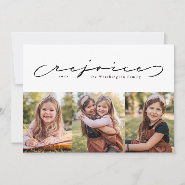 Rejoice religious holiday three photo card (Front)