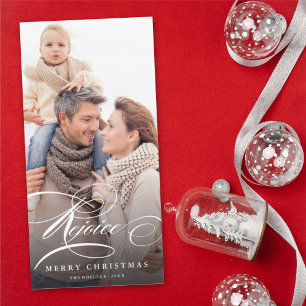 Rejoice Script Religious Christmas Photo Card