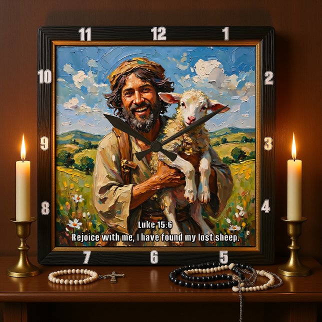 Rejoice: Shepherd Finds Lost Sheep Square Wall Clock (Creator Uploaded)