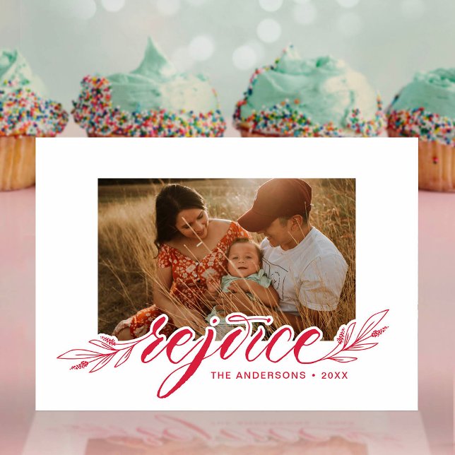 Rejoyce Script Font Typography Holiday Photo Card (Creator Uploaded)