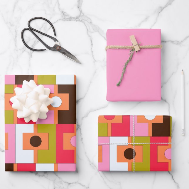 Rektangel Colourful Contemporary Geometric Pattern Wrapping Paper Sheet (Front)