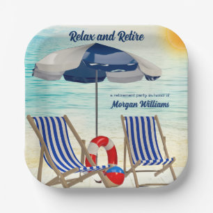 Relax and Retire Tropical Beach Chair Retirement Paper Plate