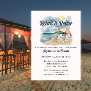 Relax and Retire Tropical Beach Chair Themed Invitation
