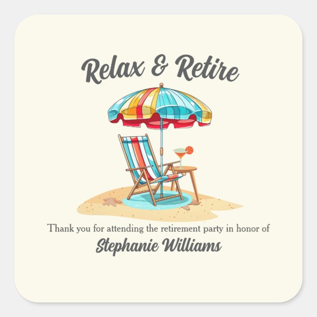 Relax and Retire Tropical Cocktail Beach Chair  Square Sticker (Front)