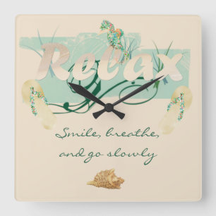 Relax and Smile at the Beach Square Wall Clock