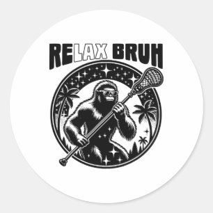 Relax Bro Bruh Funny Bigfoot Lax Lacrosse Men Boys Classic Round Sticker