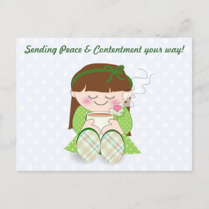Relax! Cute Kawaii Girl Relaxing with Tea / Coffee Postcard