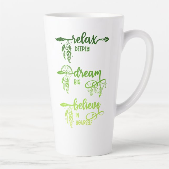 Relax, Dream, Believe, Green Ombre Boho Latte Mug (Droite)