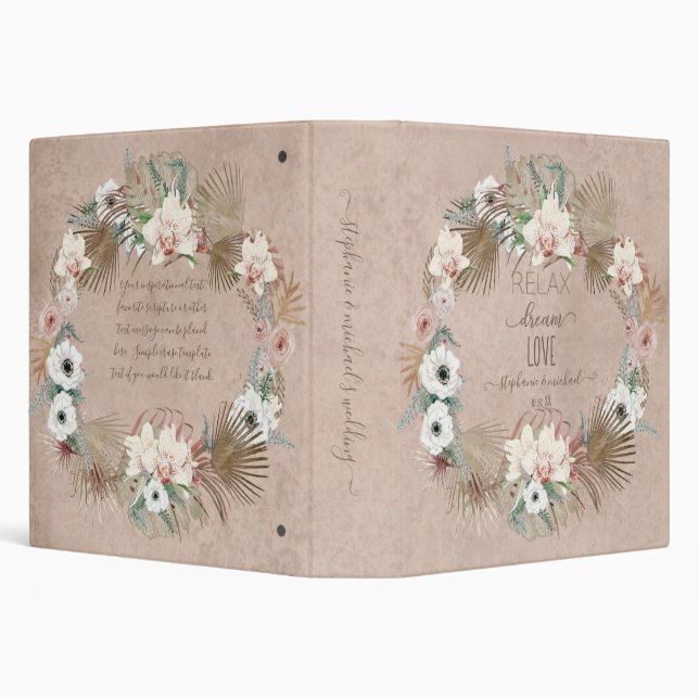 Relax Dream Love Blush White Floral Greenery Name Binder (Background)