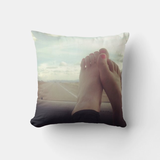 relax feet on the dashboard throw pillow (Front)