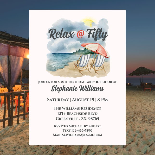 Relax @ Fifty Tropical Beach Chair Themed  Invitation (Creator Uploaded)