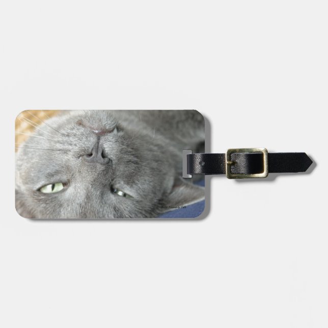 Relax! Grey Purring Cat Luggage Tag (Front Horizontal)
