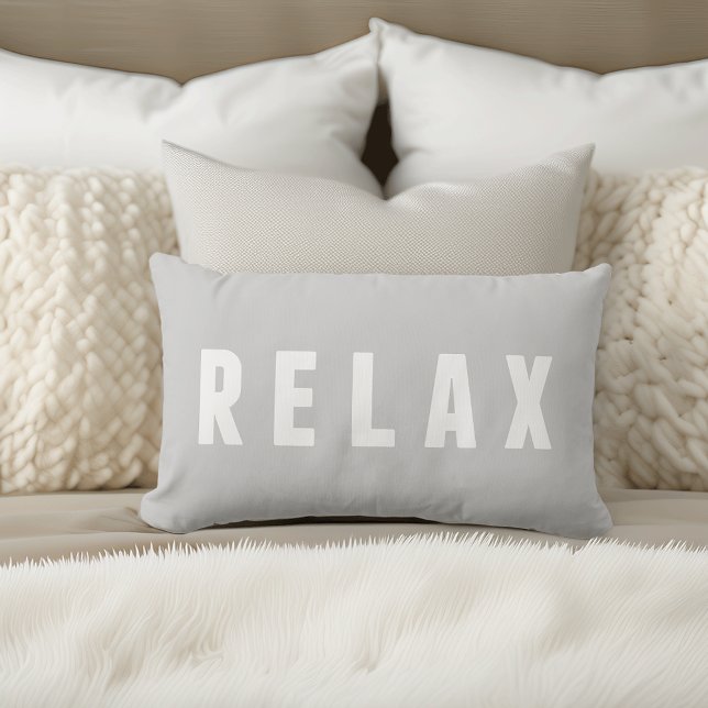 Relax Grey & White Modern Block Print Lumbar Pillow (Creator Uploaded)