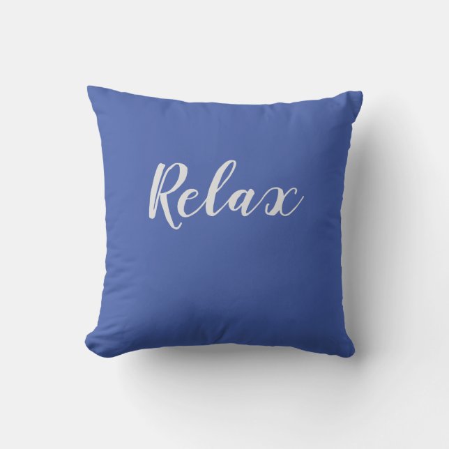 Relax hand writing on blue background throw pillow (Front)