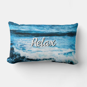 Relax Hawaii Turquoise Ocean Waves Photo Script Lumbar Pillow