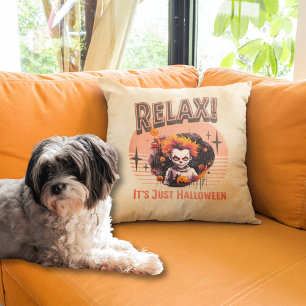 Relax Its Just Halloween Creepy Kid Clown Throw Pillow