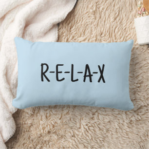 Relax Light Blue Throw Pillow with Black Script   
