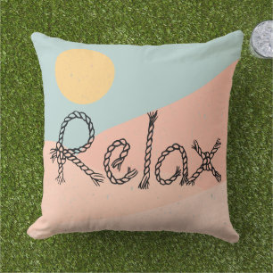 Relax modern cute colourful pink blue sun text chi outdoor pillow