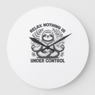 Relax Nothing is Under Control Funny Cute Sloth Yo Large Clock