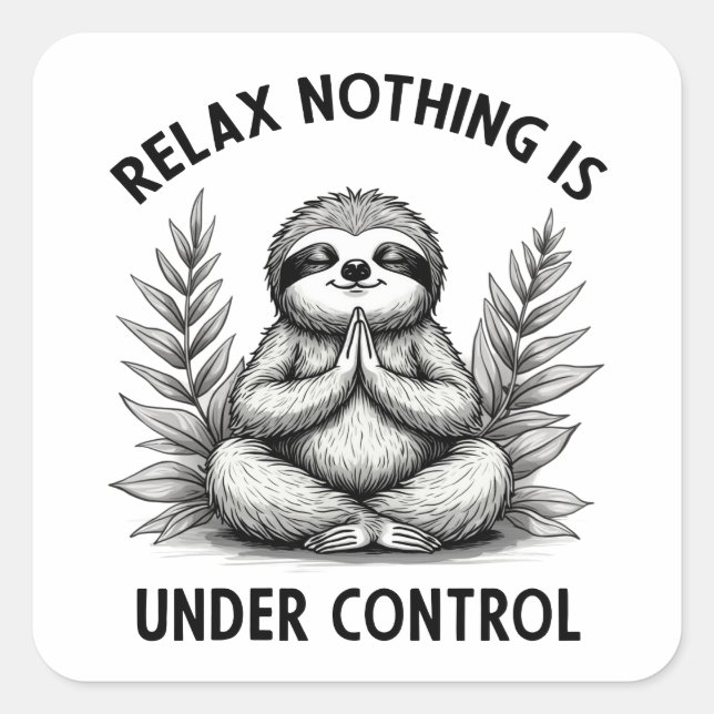 Relax Nothing Is Under Control Funny Sloth Yoga Square Sticker (Front)