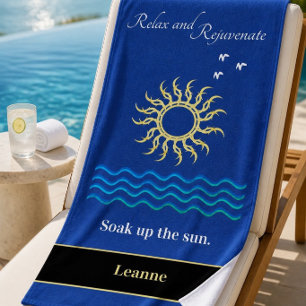 Relax & Rejuvenate Sun & Waves Personalized Beach Towel