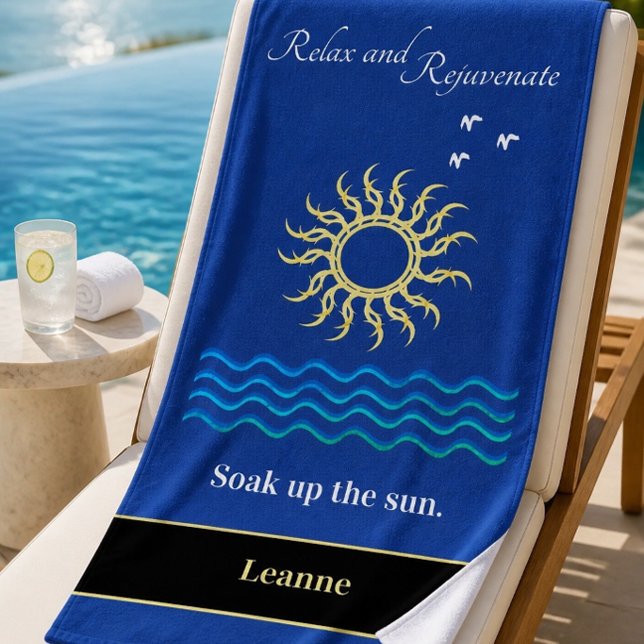 Relax & Rejuvenate | Sun & Waves | Personalized Beach Towel (Creator Uploaded)