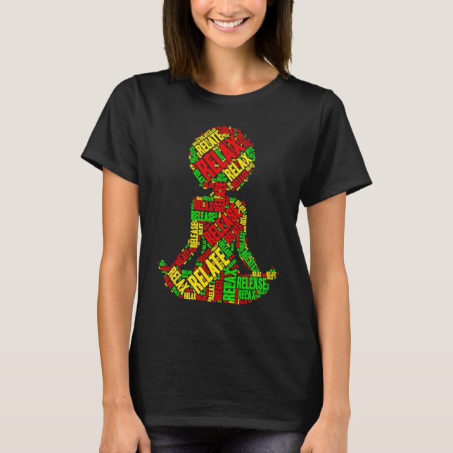 Relax Relate Release Afro Yoga T-Shirt (Front)