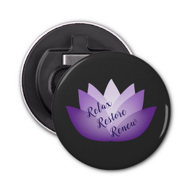 Relax Restore Renew Purple Lotus Flower Bottle Opener (Front)