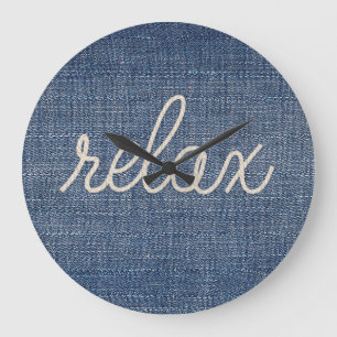 RELAX Rope Text On Denim Large Clock