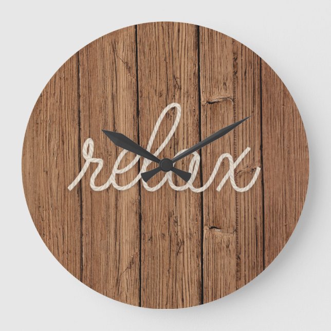 RELAX Rope Text On Teak Wood Large Clock (Front)