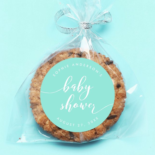 Relax Script Baby Shower Mint Classic Round Sticker (Creator Uploaded)