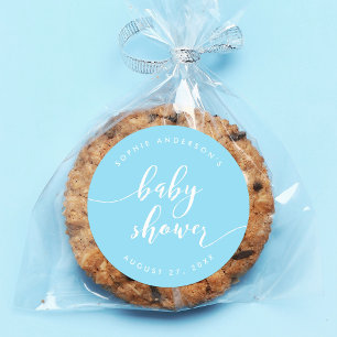 Relax Script Baby Shower Pastel Blue Classic Round Sticker