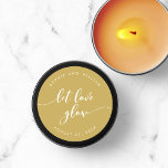 Relax Script Let Love Glow Editable Color Wedding  Classic Round Sticker<br><div class="desc">Wedding favor sticker featuring the words "let love glow" in a relax cursive script in white against an editable background color (click customize to access). Personalize it by replacing the placeholder text. For more options such as to change the font and it's size/color, expand /contract curve or the spacing between...</div>