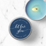Relax Script Let Love Glow Editable Colour Wedding Classic Round Sticker<br><div class="desc">Wedding favour sticker featuring the words "let love glow" in a relax cursive script in white against an editable background colour (click customize to access). Personalize it by replacing the placeholder text. For more options such as to change the font and it's size/colour, expand /contract curve or the spacing between...</div>