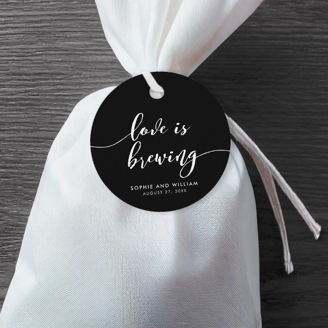 Relax Script Love is Brewing Custom Colour Wedding Favour Tags (Creator Uploaded)