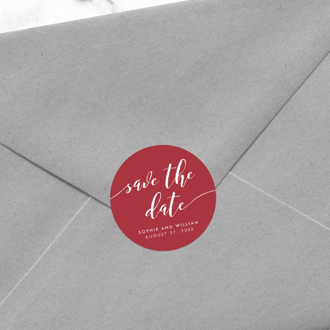 Relax Script Save the Date Editable Colour Classic Round Sticker (Creator Uploaded)