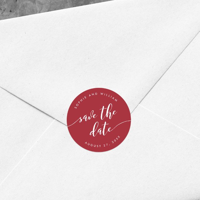 Relax Script Save the Date Editable Colour Classic Round Sticker (Creator Uploaded)