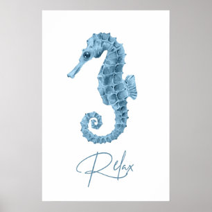 Relax Seahorse Bathroom Poster