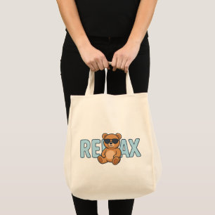 Relax Teddy Bear with Sunglasses Cartoon Design Tote Bag
