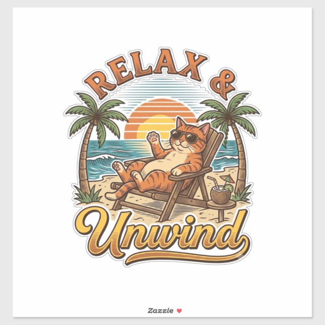 Relax & Unwind Beach Cat Vintage Engraving Design_ (Sheet)